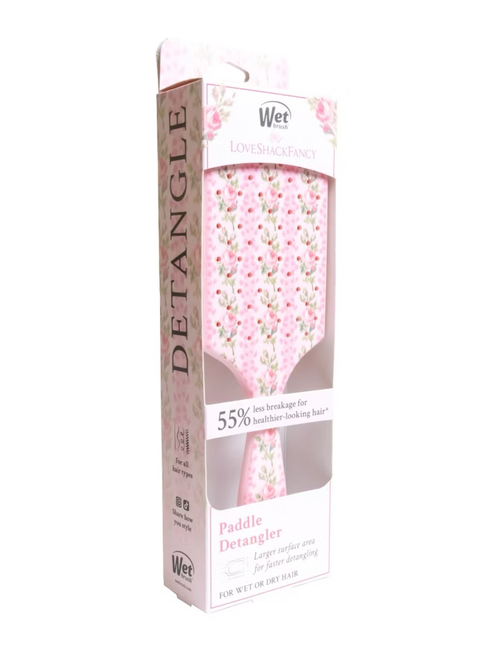 NIB LoveShackFancy x Target Wet Brush Paddle Detangler Pink Floral 🍓 macaroon